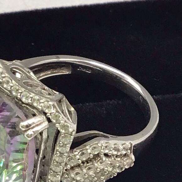 925 Sterling Silver Mystic Topaz CZ Halo Cocktail Ring Size 7.5 Multicolor - Picture 11 of 16